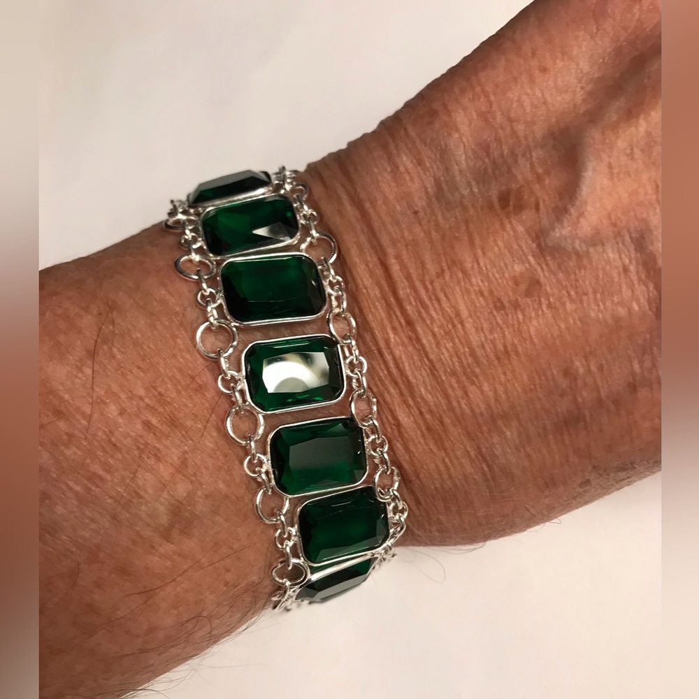 Chrome Diopside Stamped 925 Sterling Silver Bracelet